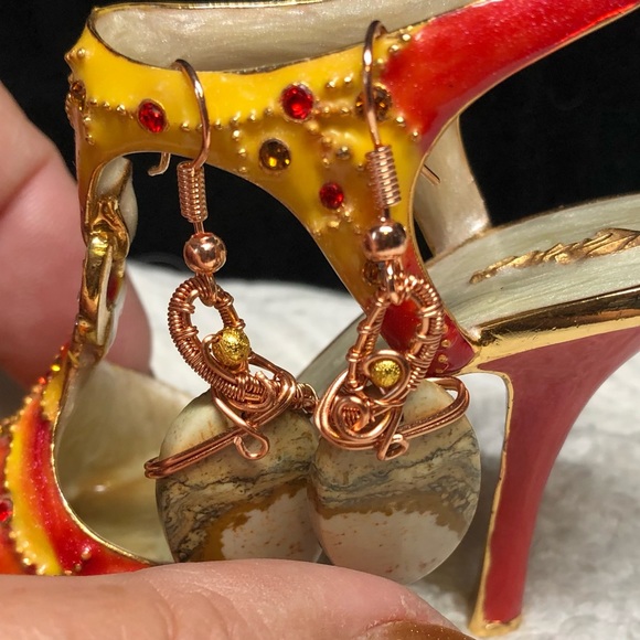 Picture jasper artisan earrings copper wire -NWOT - Picture 6 of 7